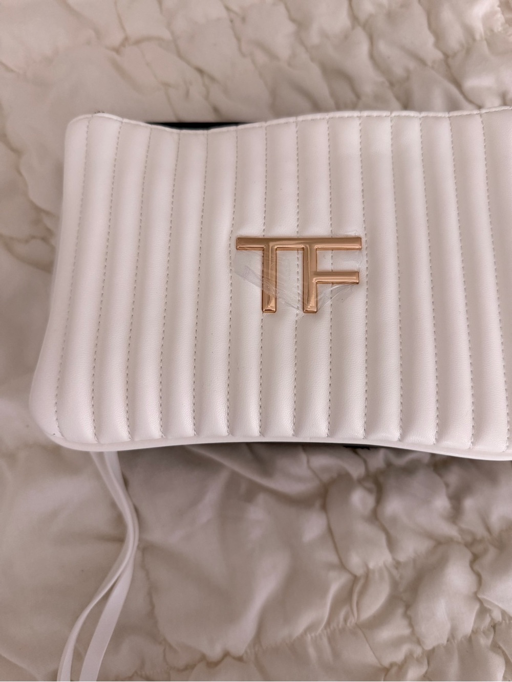 Quilted White Tom Ford Beauty with Gold Tone Logo